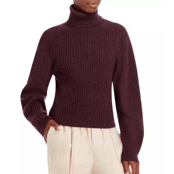 Vince Sweaters - Vince Cashmere Burgundy Chunky Turtleneck Open Back Sweater Plum Wine